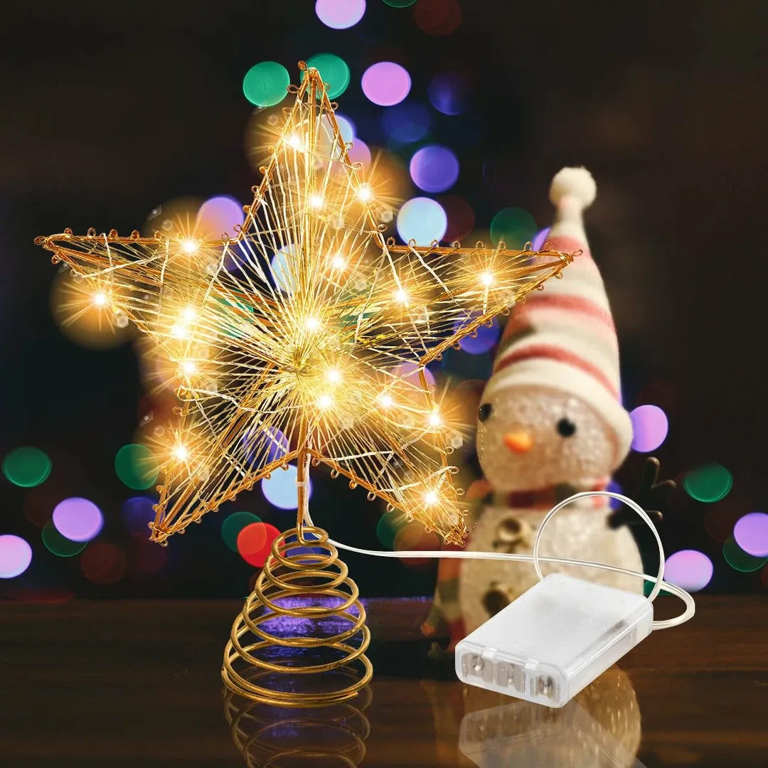 Joiedomi Christmas Tree Toppers, Gold Star Tree Topper Lighted With Warm White LED Lights is simple modern style
