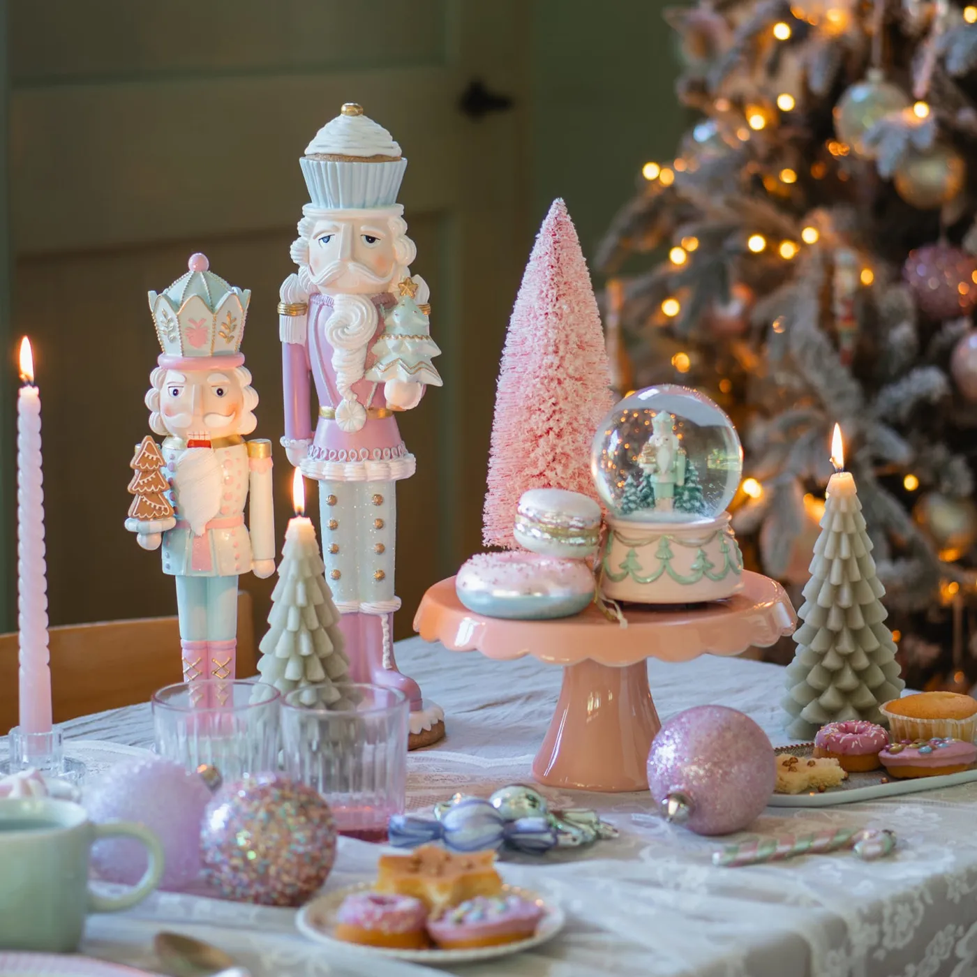 Large pastel nutcracker with candy details 35cm