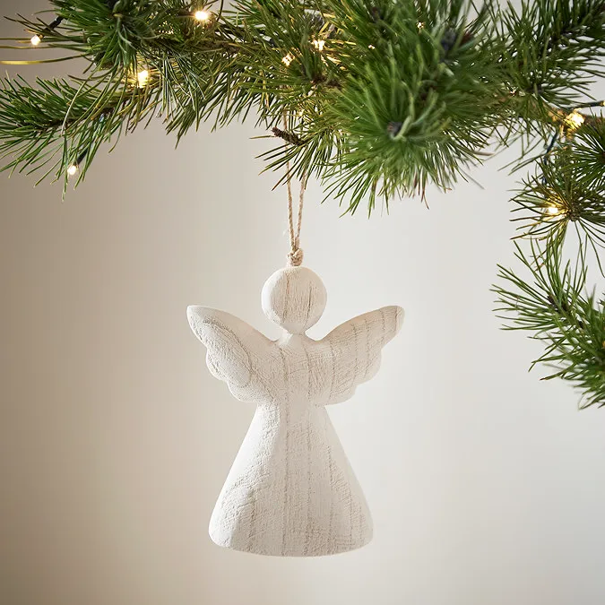 Large White Wood Angel Hanging Christmas Decoration | MFI