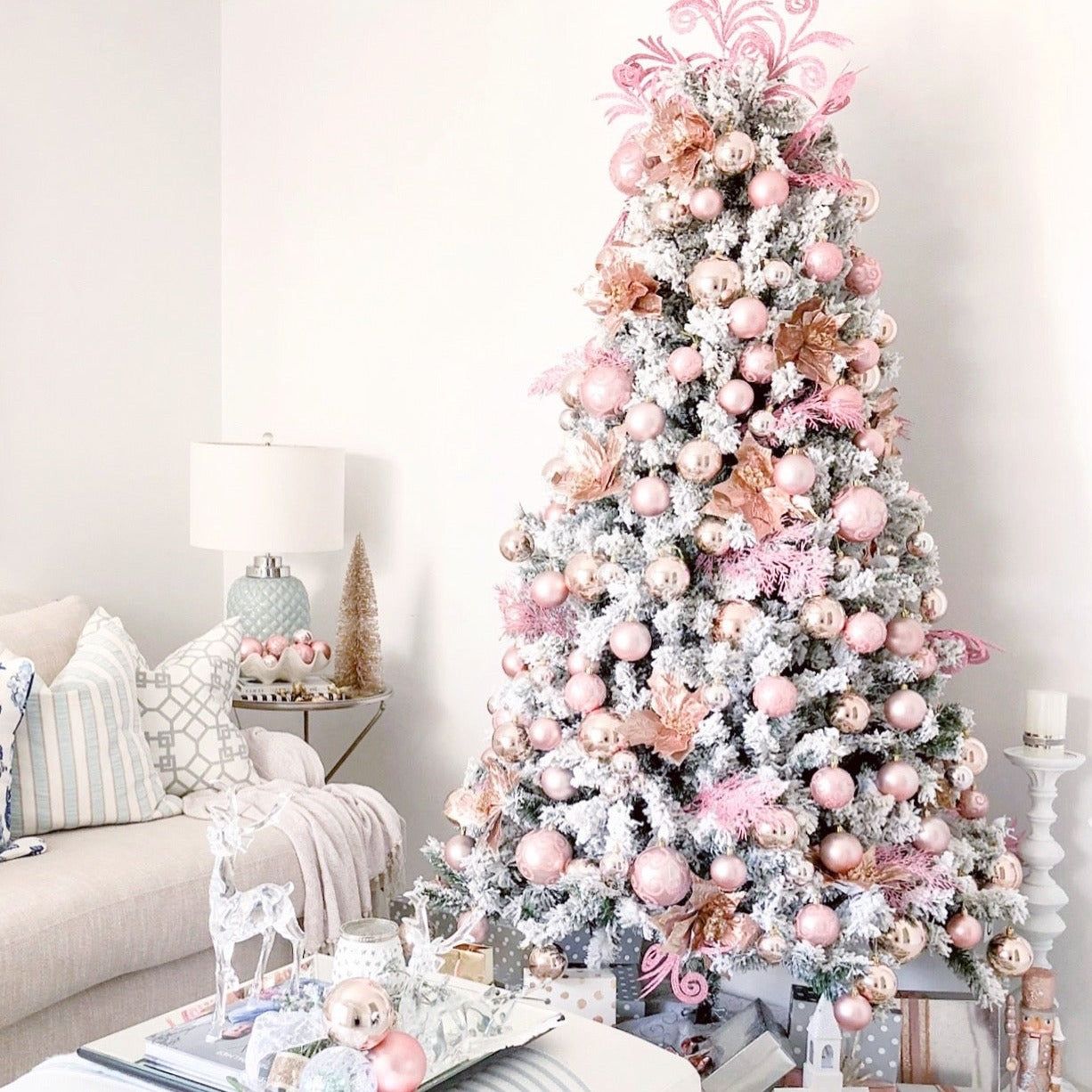 Light Pink Christmas Professional Balls - 100mm Sequin & Glitter Ball  Ornaments Pale Reseller (Box Of 4