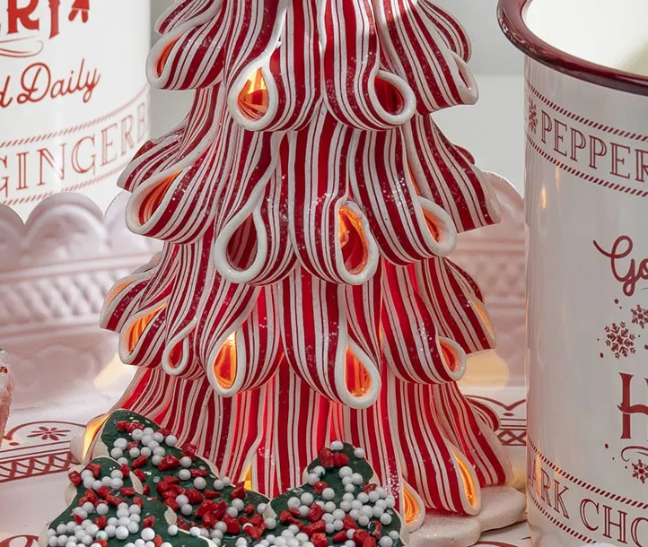 Lighted Peppermint Candy Ribbon Tree - Battery Operated 13.5 Inch