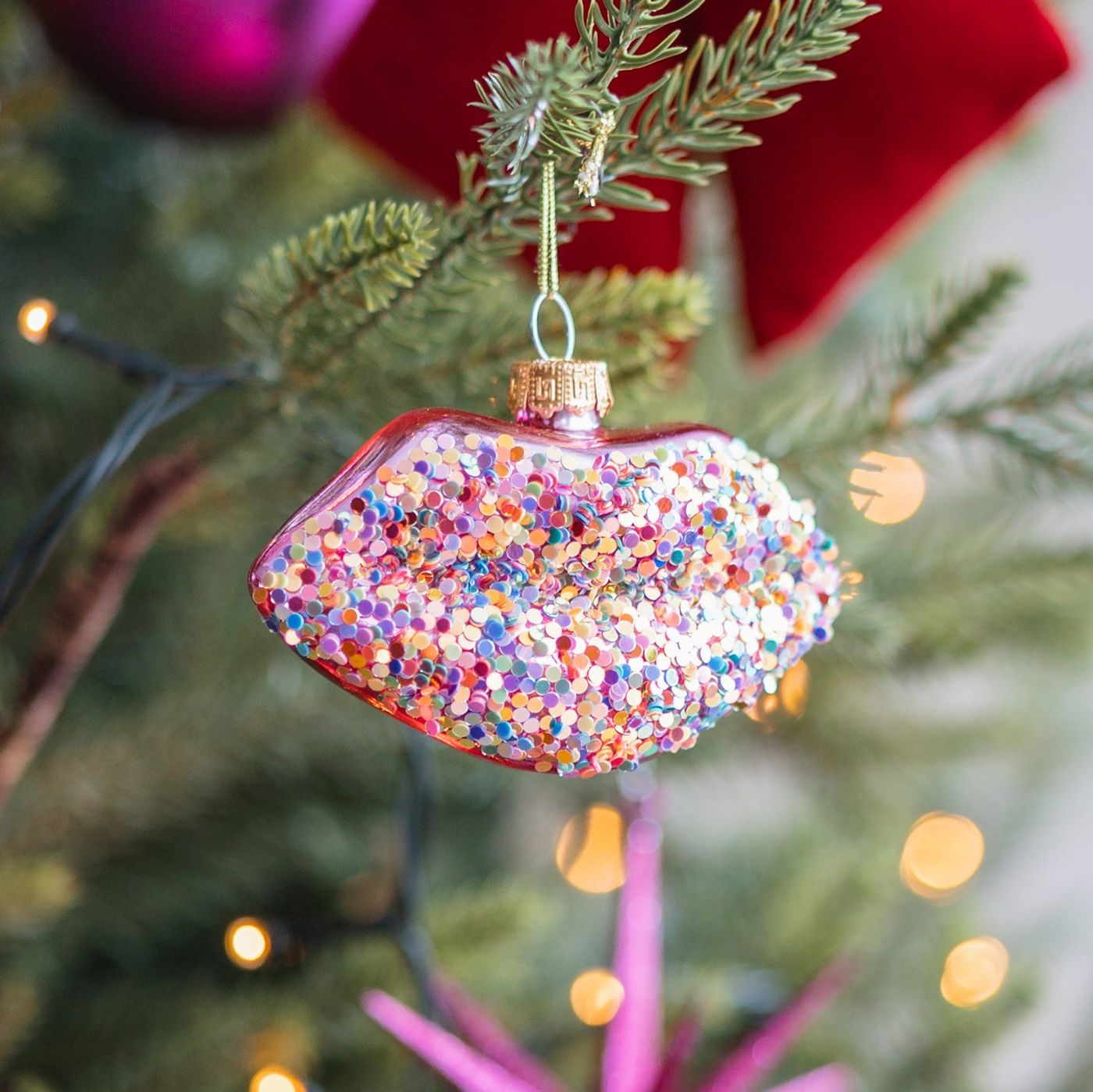 Lips Christmas ornament glass pink with speckles | 10 cm | eye-catc...