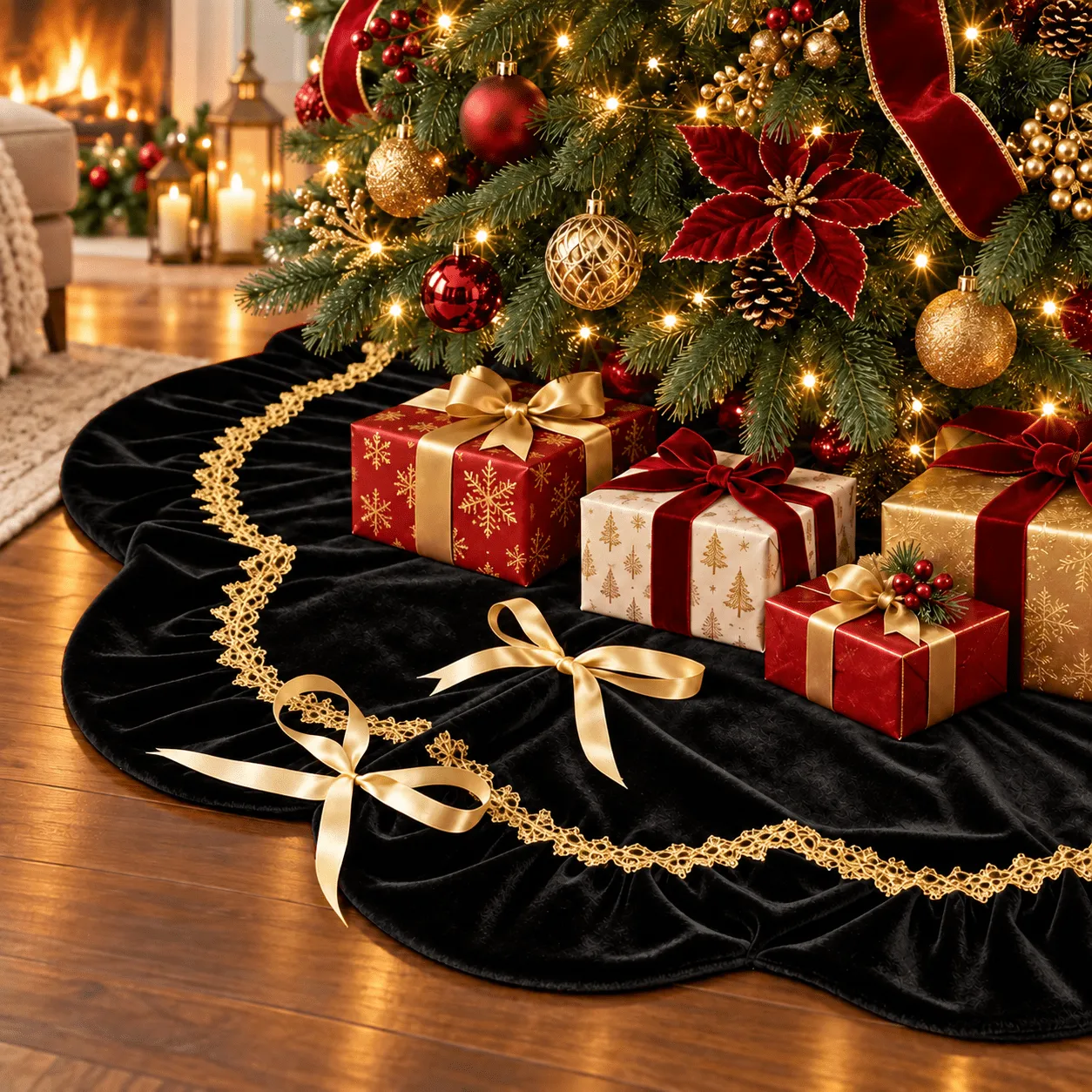 LOMYOLO, Christmas Tree Skirt, 48 Inch, Luxury Velvet with Gold Lace - Walmart.com