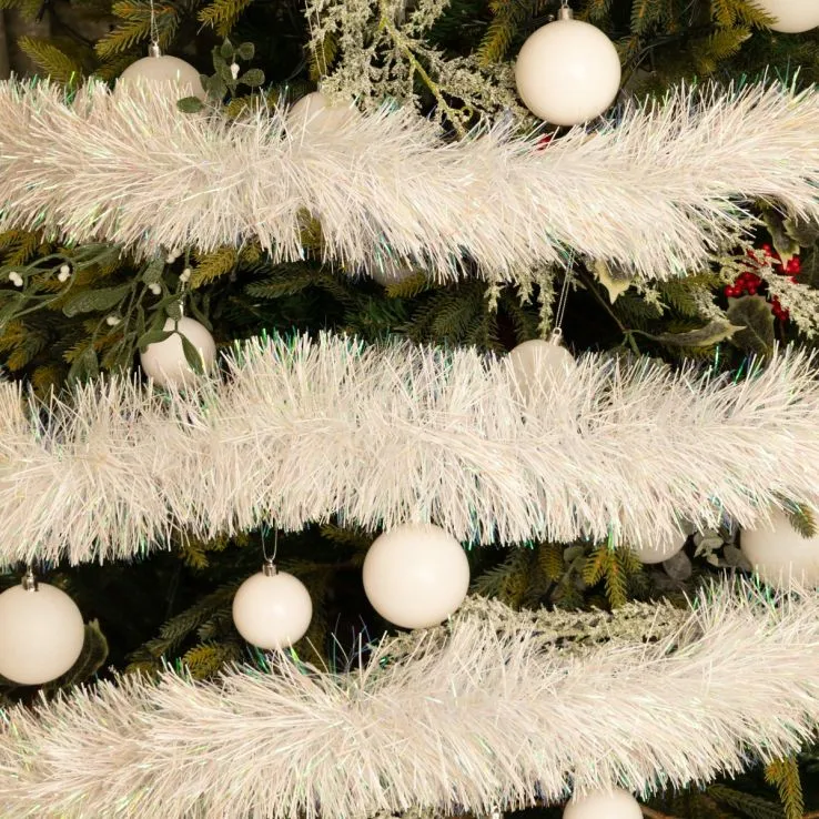 Long White Downswept Tinsel - Christmas Tree Decoration - 5m
