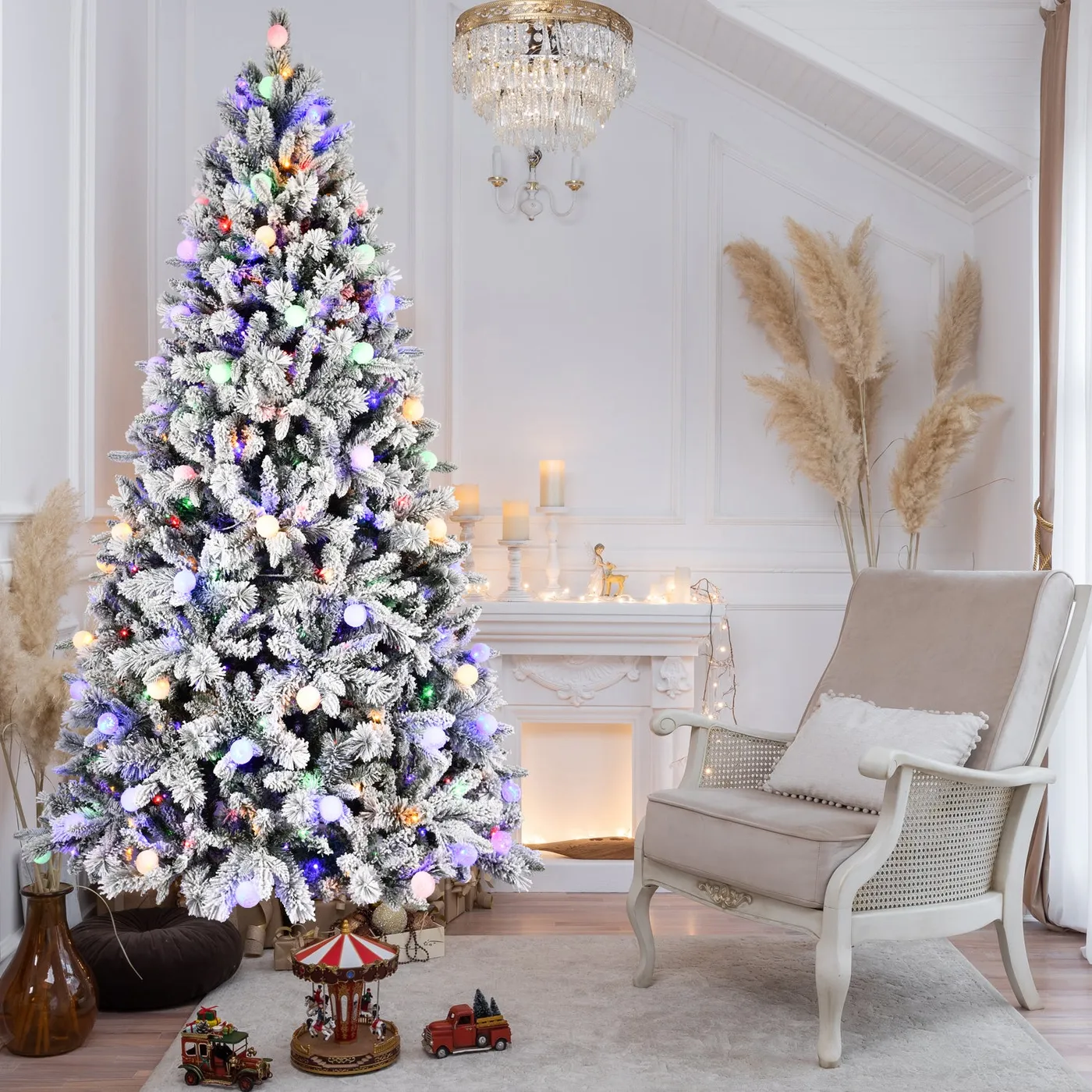 Makeatree 10-Color LED Flocked Christmas Tree 7.5-8ft - Multi-Color Pre-Lit – MAKEATREE