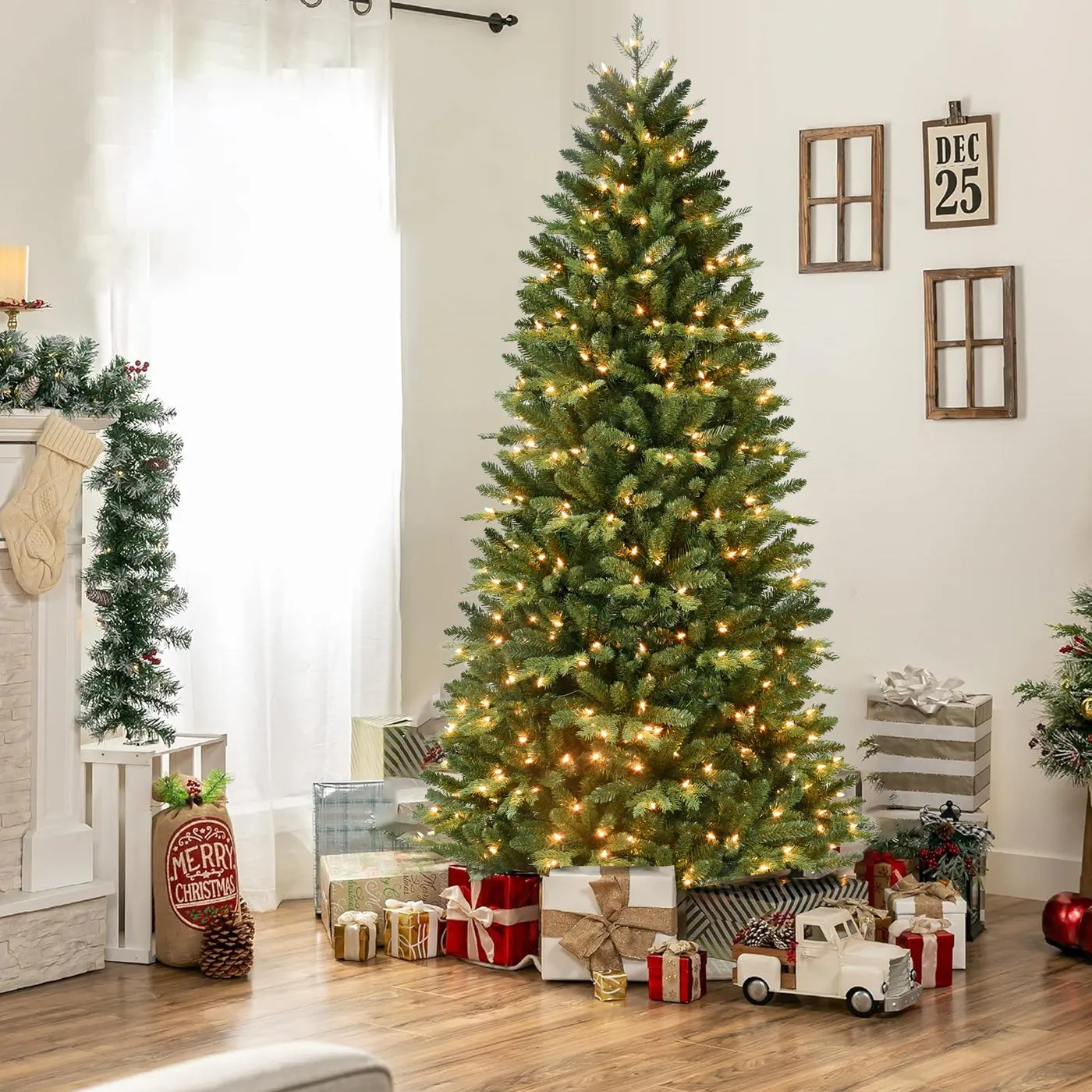 Makeatree Slim Pre-Lit Christmas Tree Skinny Green Tree 4-7.5ft – MAKEATREE