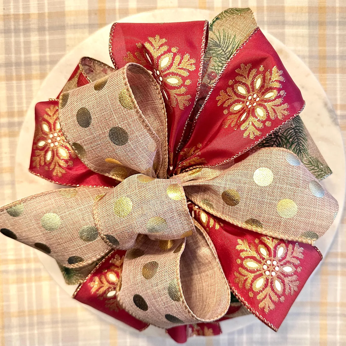 Maroon & Gold Christmas Bow: Snowflake Tree Topper