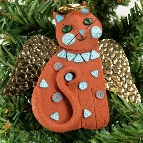 Melody O'Beau Designs: Angel Cat Christmas Ornament, faux Terracotta and  Turquoise with Sedona Red Rock Dirt in Polymer Clay matrix