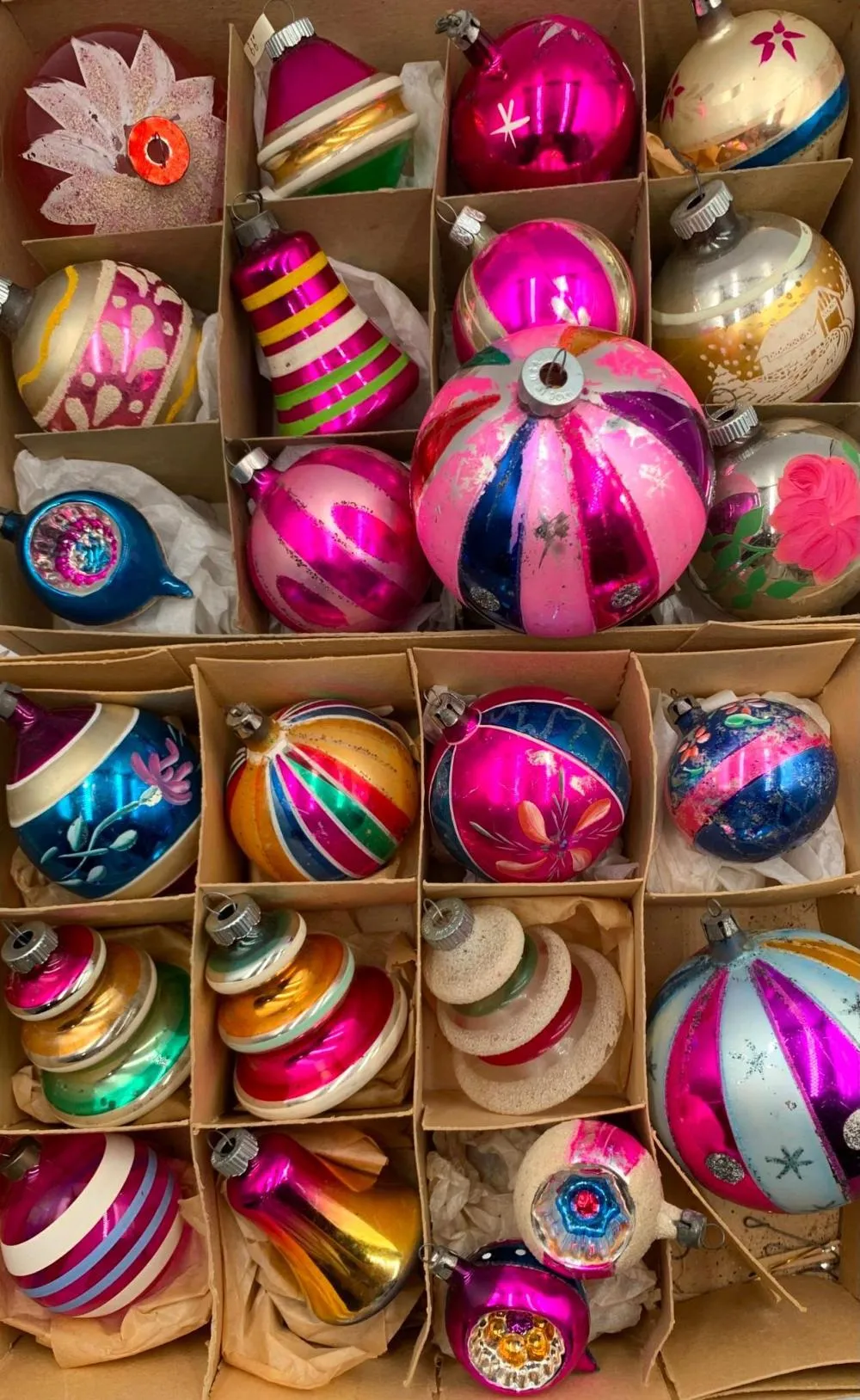 Mercury Glass Ornaments Vintage Hand Painted Christmas Ornaments 4' Round  Antique Mercury Glass And Botanical Gold