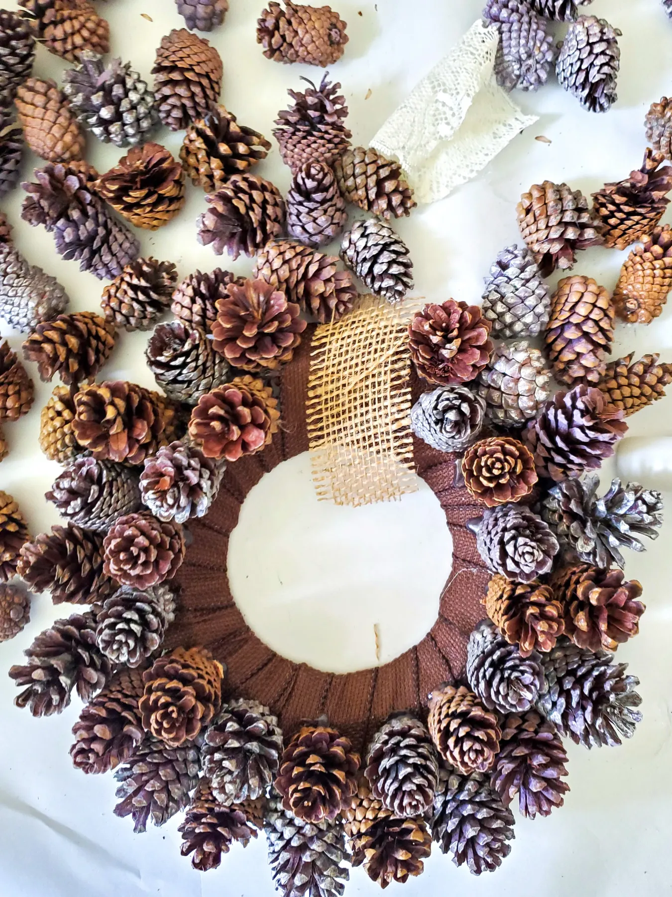 Mississippi artist creates pinecone wreath from garden materials Custom made Pinecone Wreath - choose your colors
