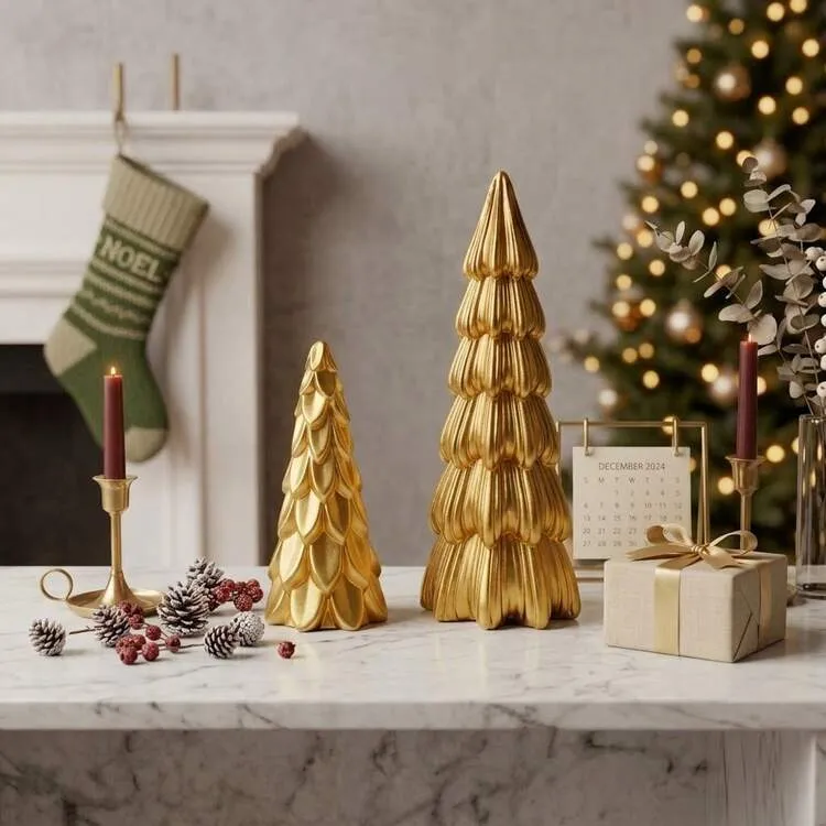 Modern Minimalist Luxury Matte Gold Christmas Tree Statue - Pine Cone And  Pleated Countertop Decor, Holiday And Home Gift | SHEIN EUQS