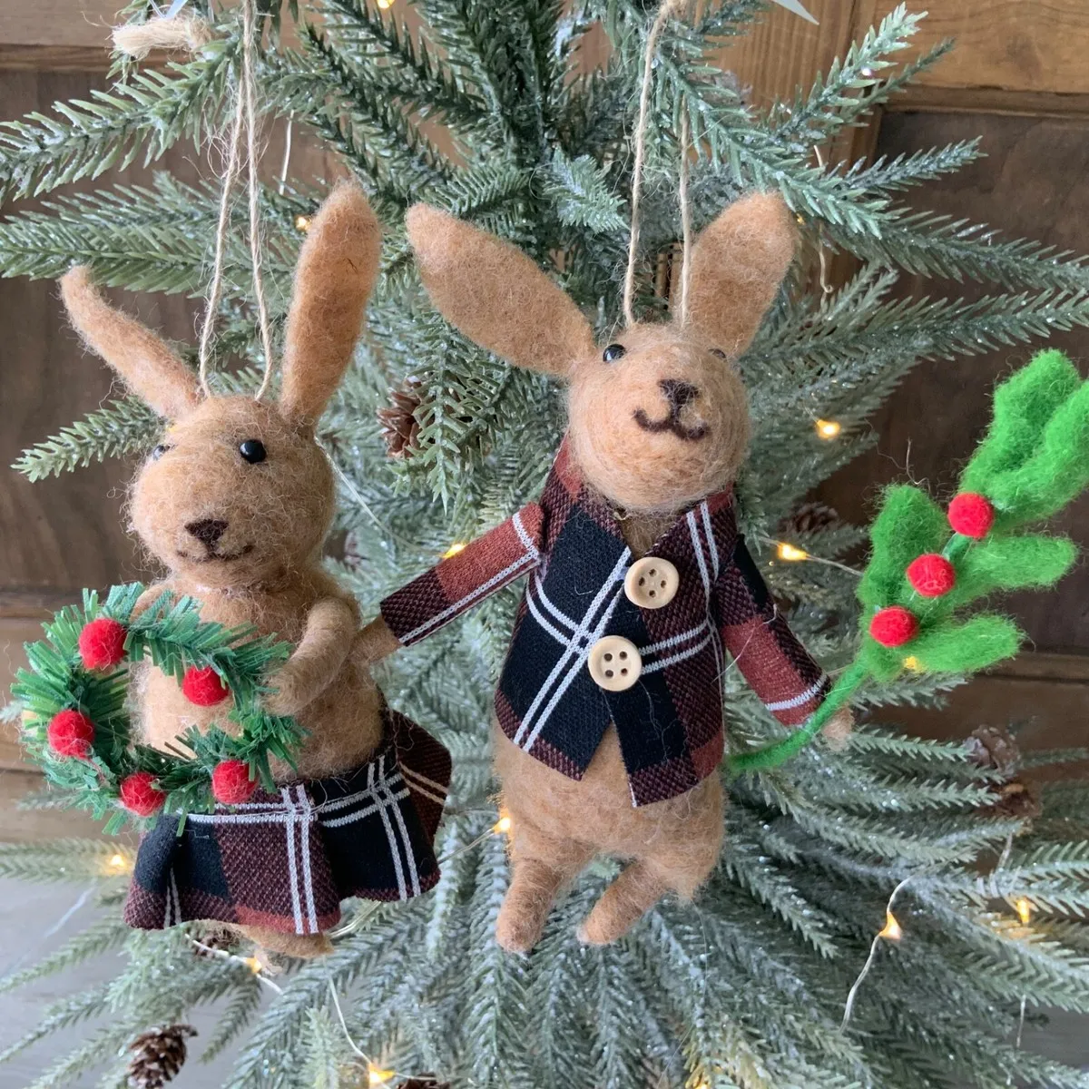 Mr & Mrs Christmas Rabbit Hanging Wool Felt Tree Decoration Gisela Graham  Bunny | eBay