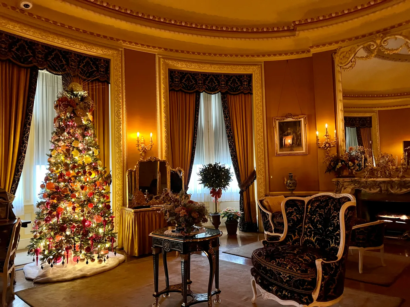 Mrs. George Vanderbilt’s bedroom, decorated for Christmas, at the historic Biltmore House in Asheville, NC.