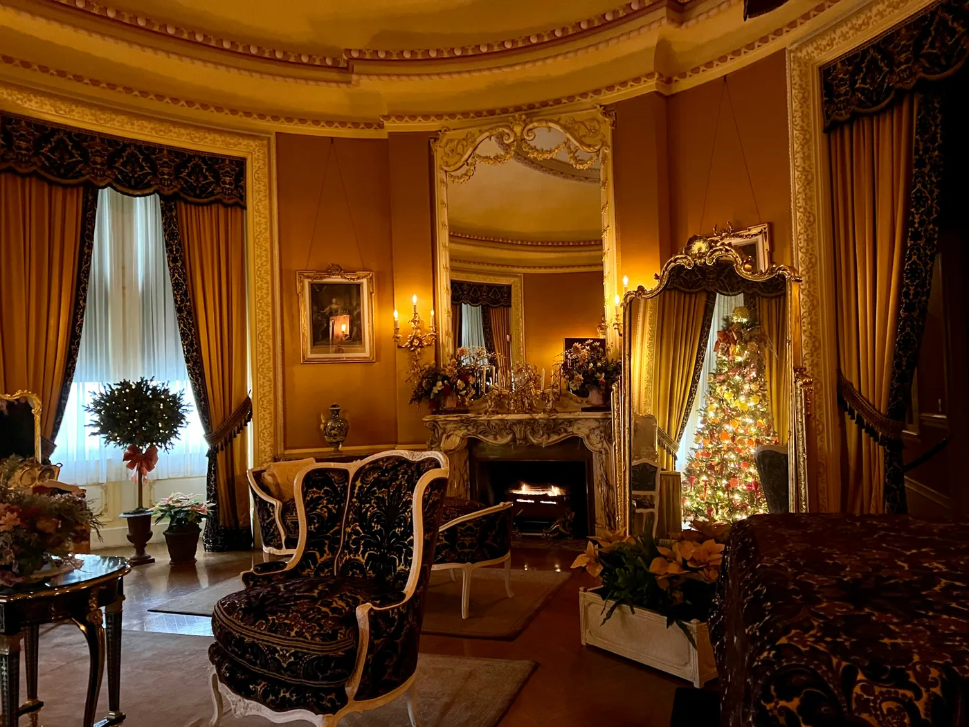 Mrs. George Vanderbilt’s bedroom, decorated for Christmas, at the historic Biltmore House in Asheville, NC.