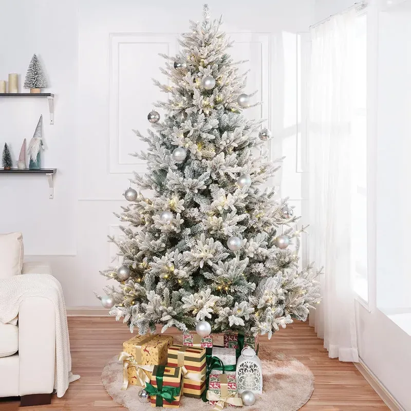 Naomi Home Ginebra 6.5ft Snow Flocked Christmas Tree Prelit with 2456  Branch Tips, 450 Warm