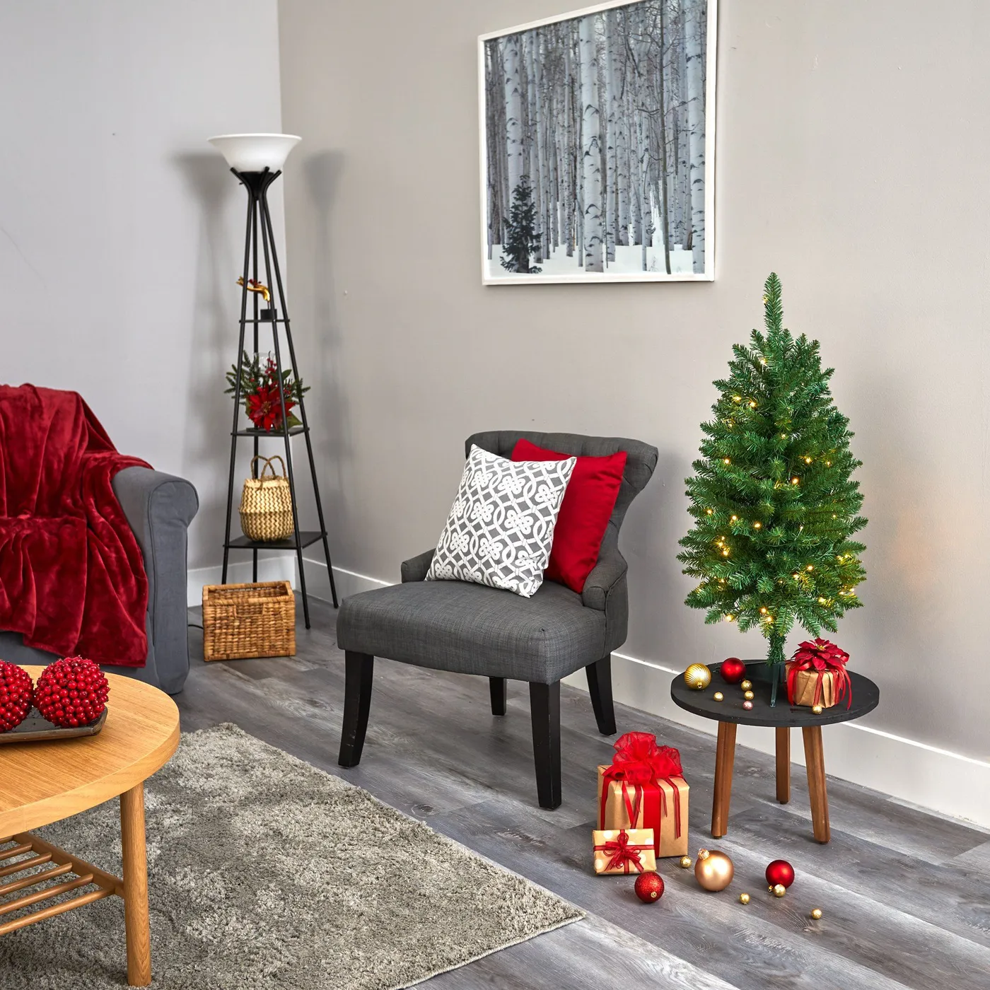 Nearly Natural 3ft. Slim Green Mountain Pine Artificial Christmas Tree with 50 Clear LED Lights