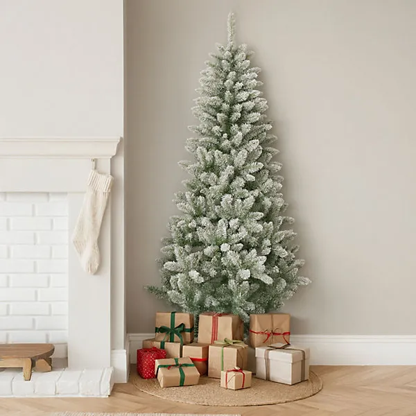 Neo 7FT Half Xmas Snow Flocked Christmas Tree Slim Space Saving Corner  Foldable Metal Stand