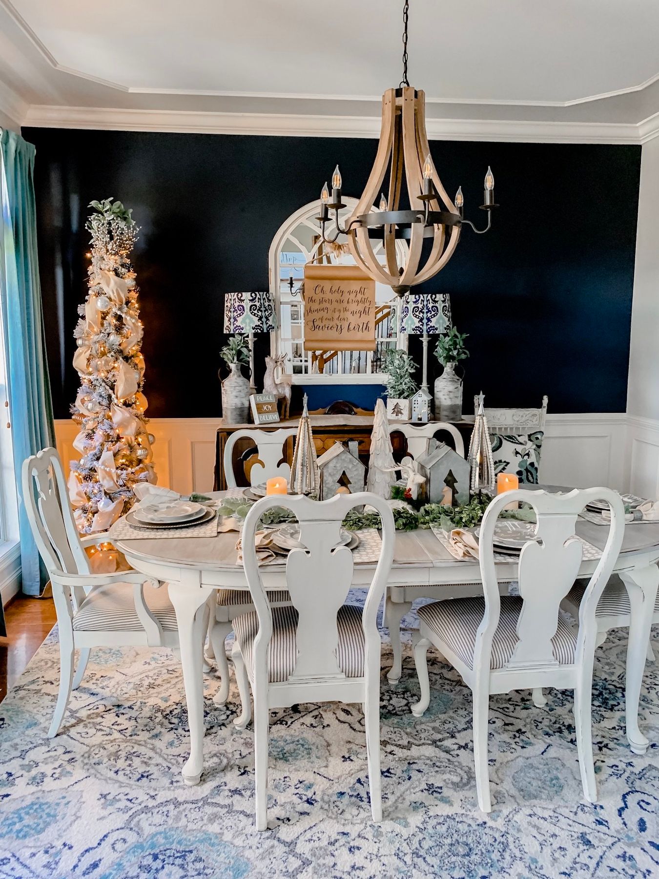 Neutral Christmas dining room decor used in a bold space! - Wilshire  Collections