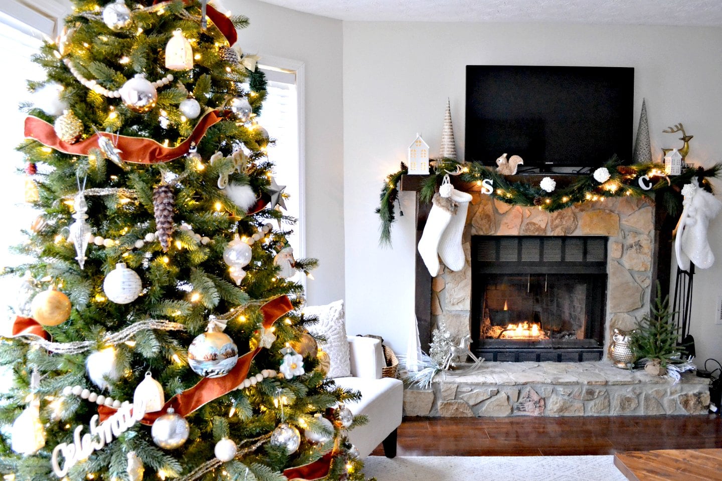 Neutral Christmas Holiday Home Tour: Living Room and Fireplace • Ugly  Duckling House