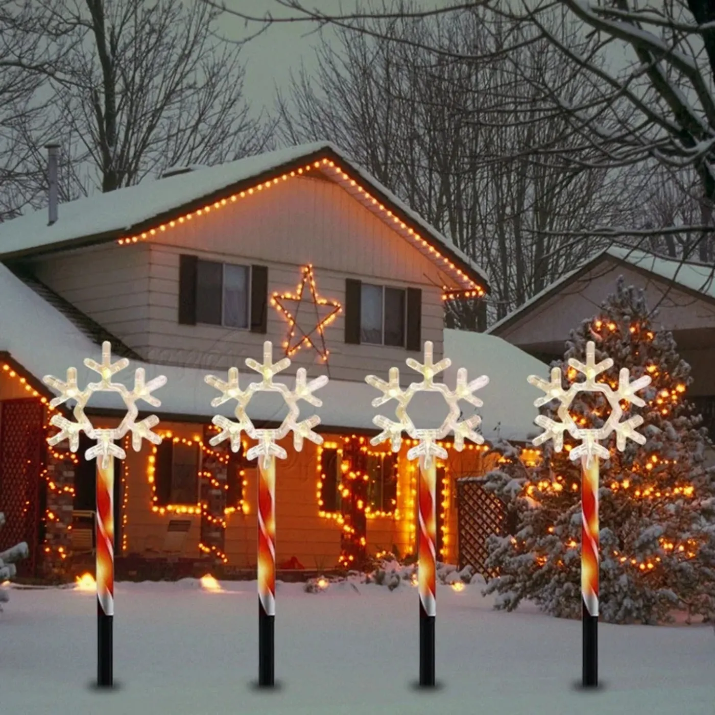 Outdoor Christmas Tree Solar Snowflakes Lights Warm White Holiday Yard  Lights Solar Christmas Snowflake Pathway Lights Set Of 10 Outdoor Garden  Decorations, Waterproof Warm White LED Stake Lights Fo