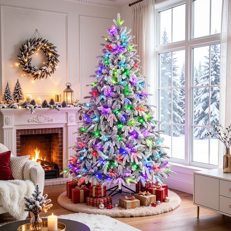 Pre Lit Christmas Christmas Multicolor Christmas Trees The Holiday Aisle®  Pre-Lit Snow Flocked Christmas