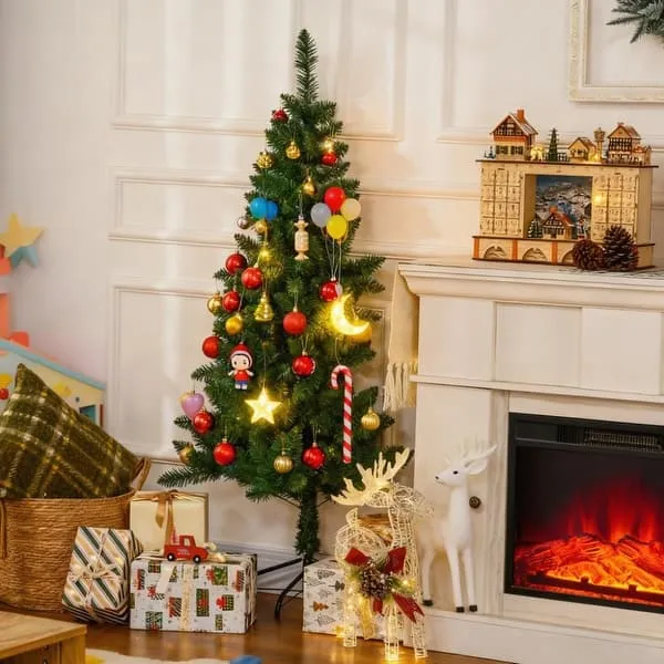 Pre Lit Half Christmas Tree White Neo 7FT Half Xmas Snow Flocked Christmas Tree  Slim Space