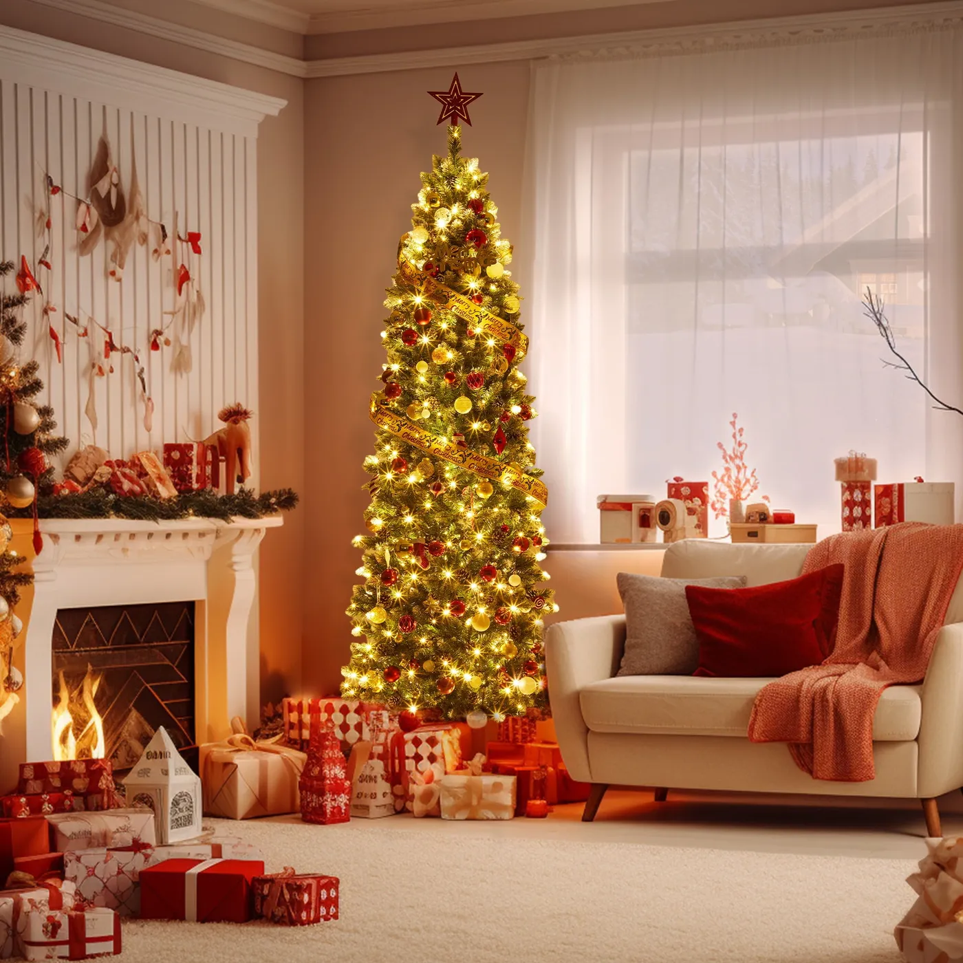 Pre-lit Pencil Christmas Tree, Slim Corner Xmas Tree with Lights, Holiday  Decoration for Room, Bedroom, Apartment, Outdoor Porch, Office - Walmart.ca
