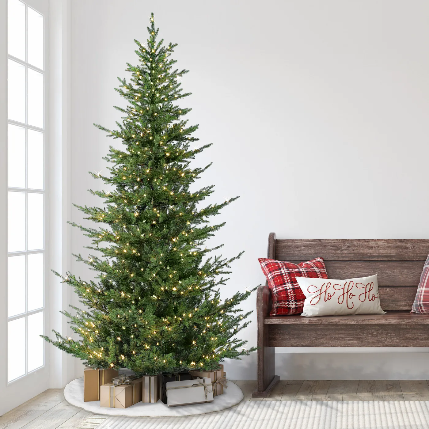 Puleo 4.5' Pre-Lit Natural Fir Artificial Christmas Tree Clear Lights: Incandescent, Easy Setup, Indoor Use