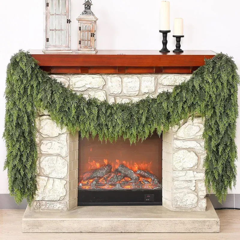 Real Touch Cedar Garland - Artificial Christmas Garlands Faux Green Cedar  Fake Pine Needles Garland for Fireplace,