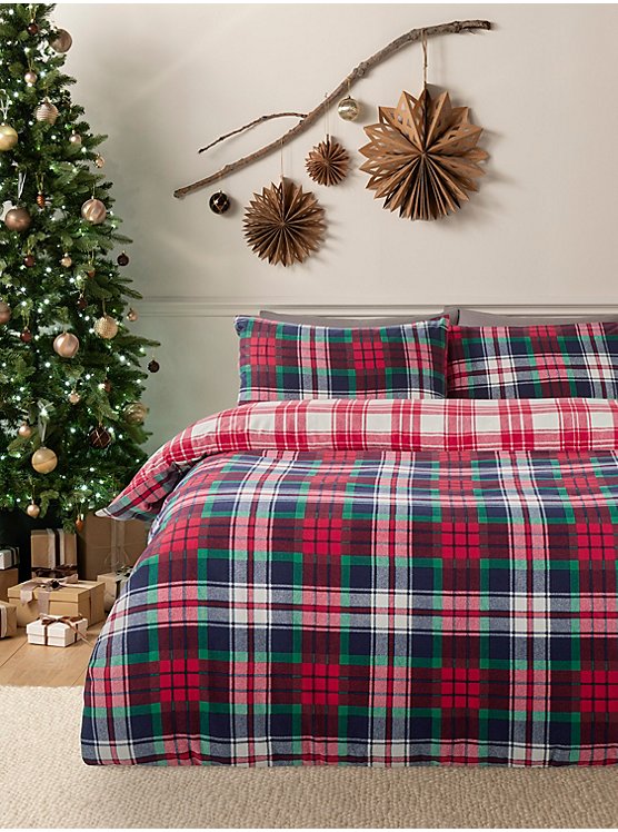 Red Check Soft & Cosy Brushed Cotton Reversible Duvet Set | Home | George  at ASDA