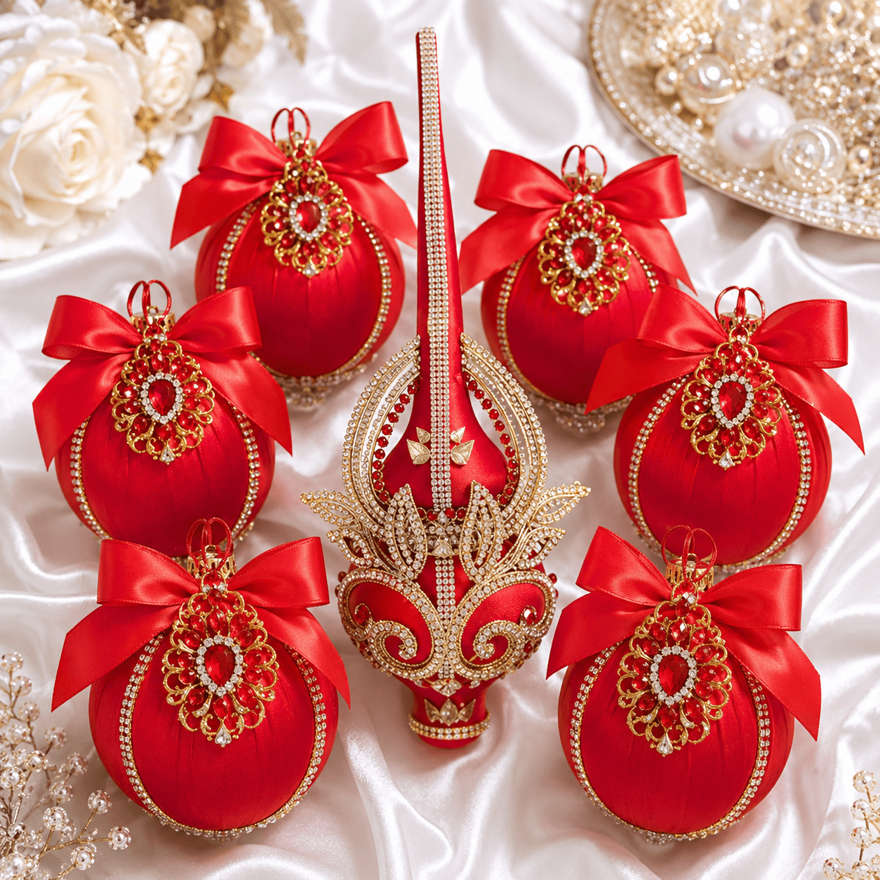 Red Christmas Ornaments Set
