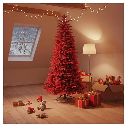 Red Flocked Christmas Tree Poly Feel Real PVC 180 cm | online sales on  HOLYART.com