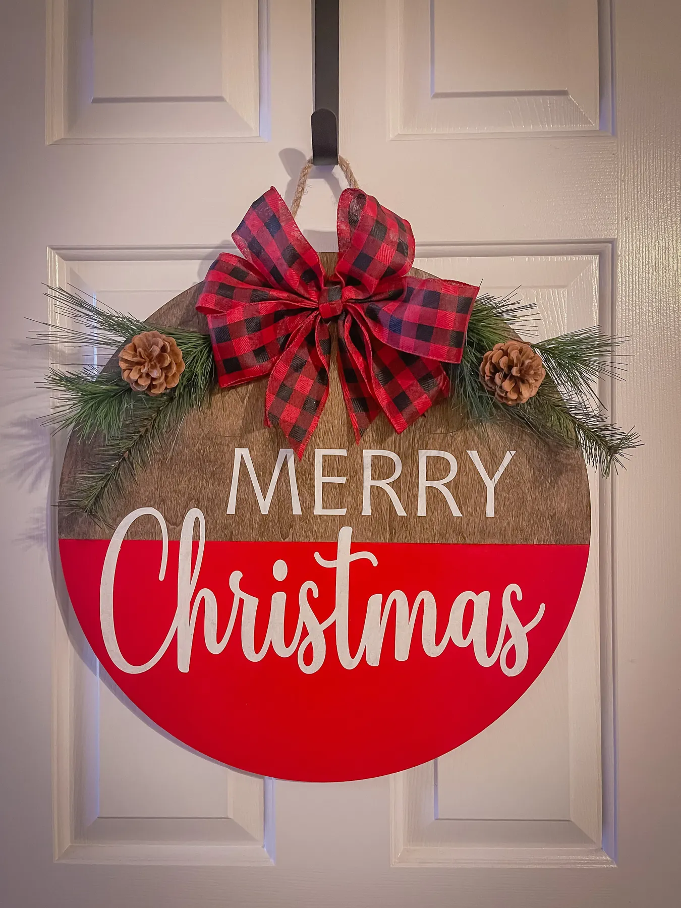 Red Merry Christmas Wood Door Hanger | B & Me Designs