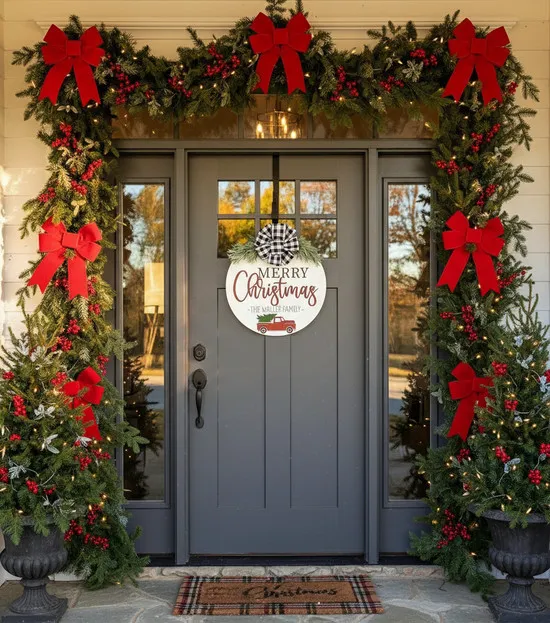 Red Truck Christmas Round Wood Sign Custom Family Welcome - Personalize  Wall Art