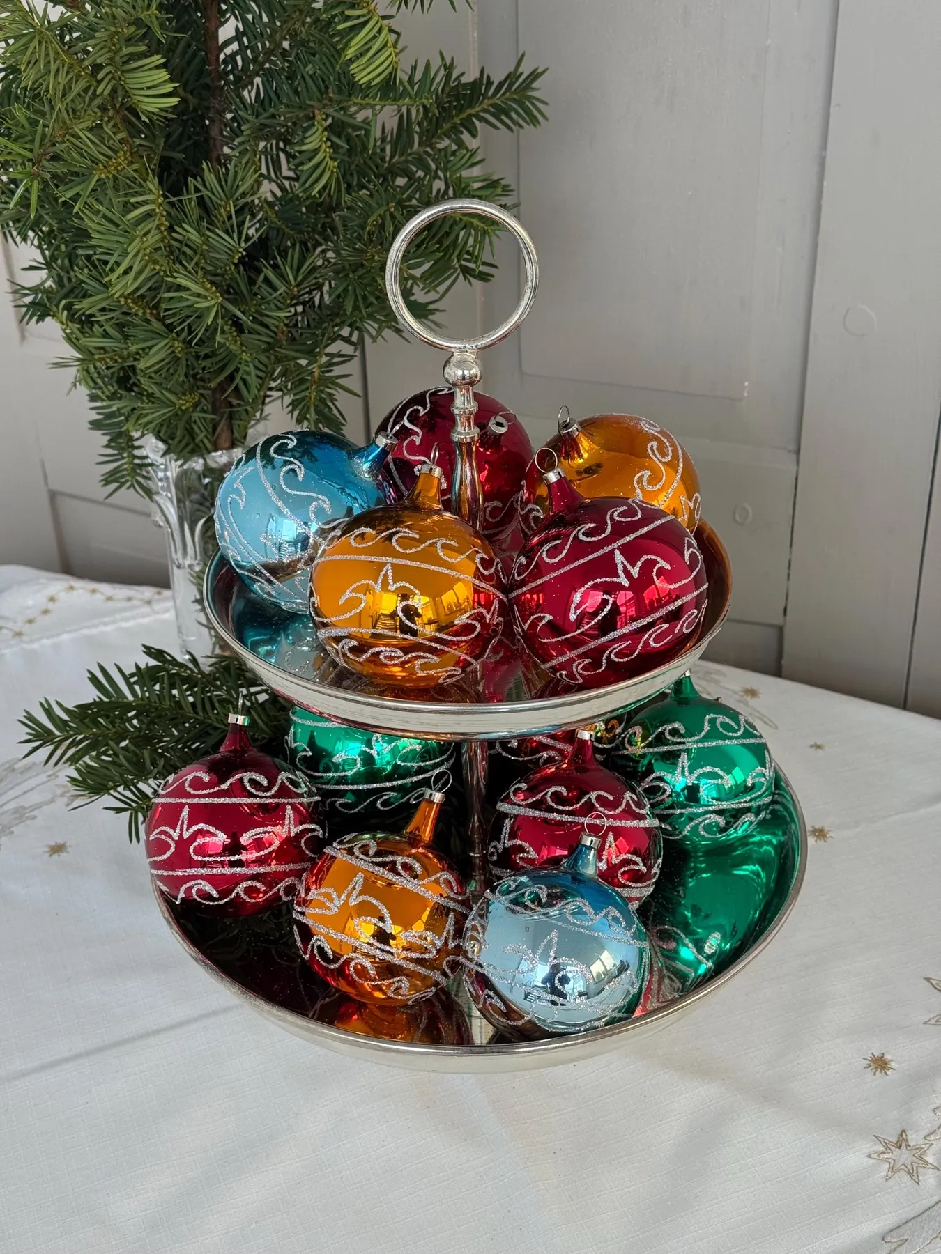 Retro Vintage Christmas Balls 1950s Rainbow Glass Christmas Ornaments,  Soviet Vintage Baubles Set