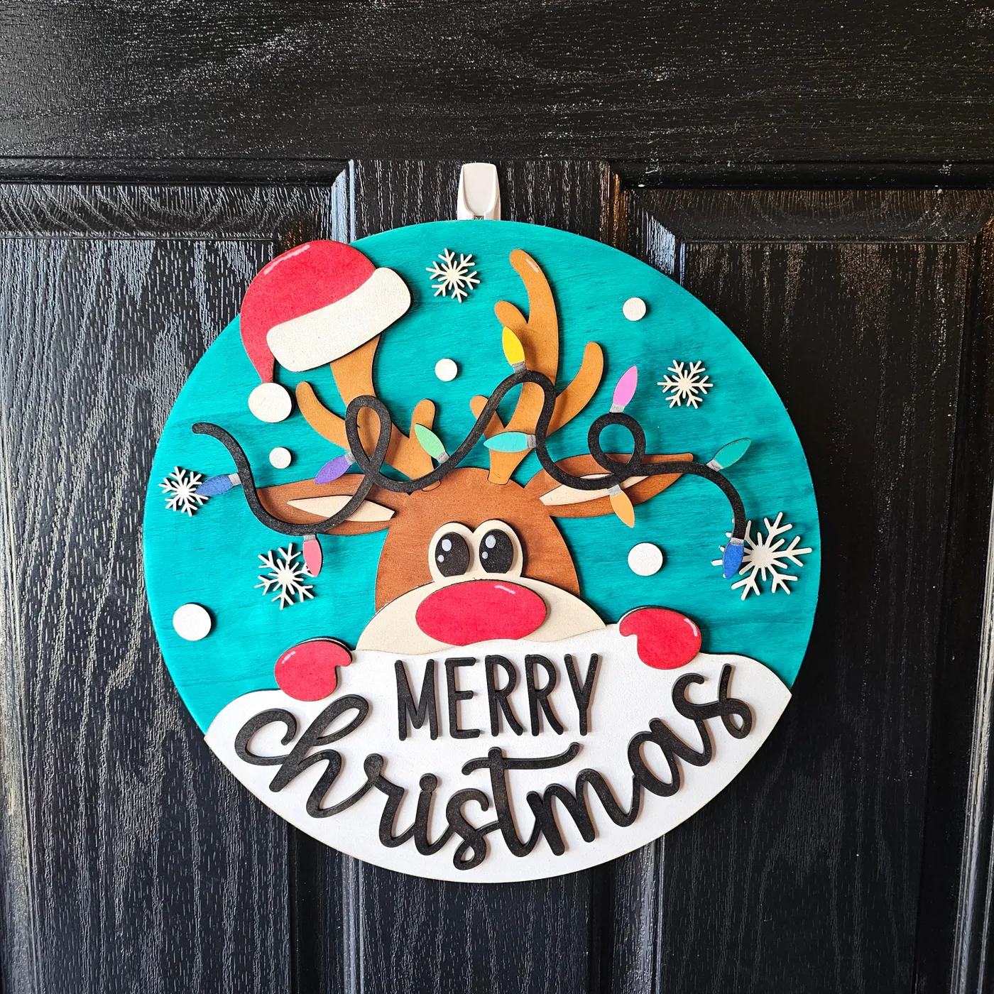 Santa Reindeer lights Round Door Hanger – Ruby Mountain Design