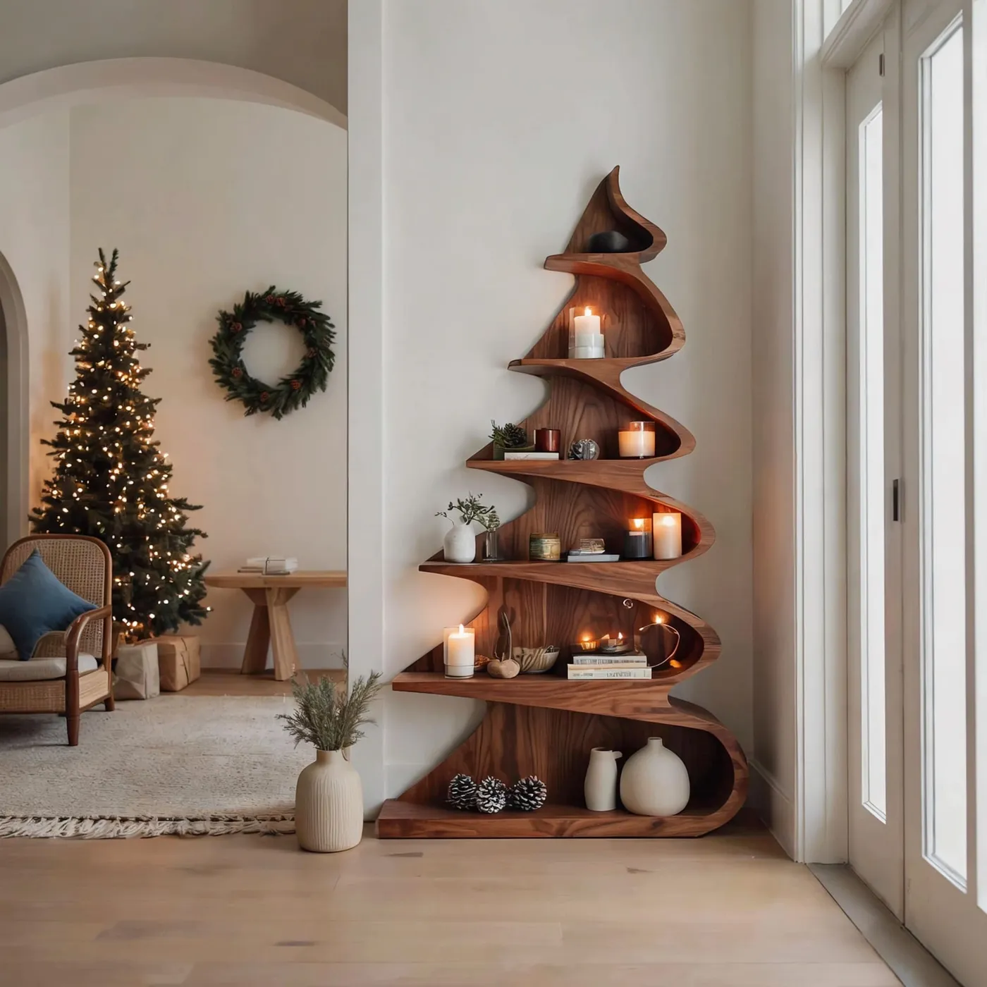 Sculptural Solid Wood Tree Bookshelf Organic Display