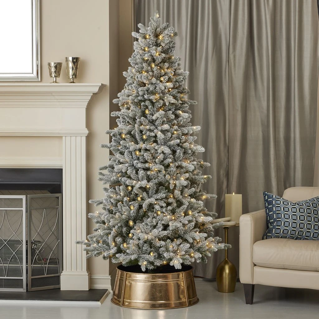 Seasonal 6ft Palmetto Pine Flocked Tree, 350 Dual LED Lights