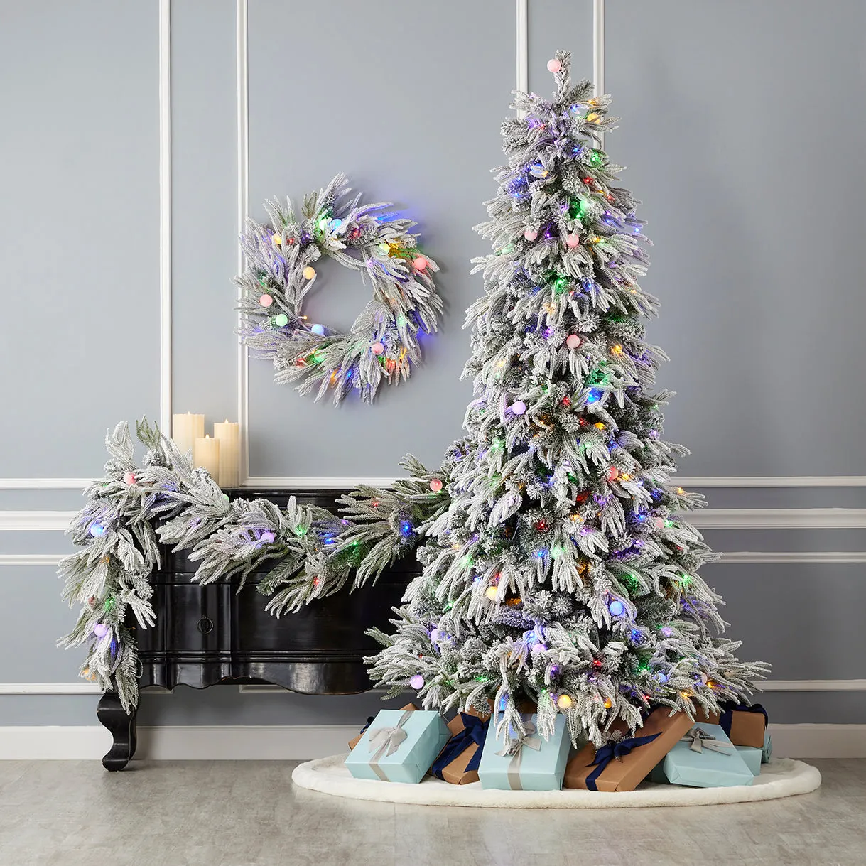 Seasonal LLC Frosted Acadia 6.5' Full Tree with Led Lights Open Green