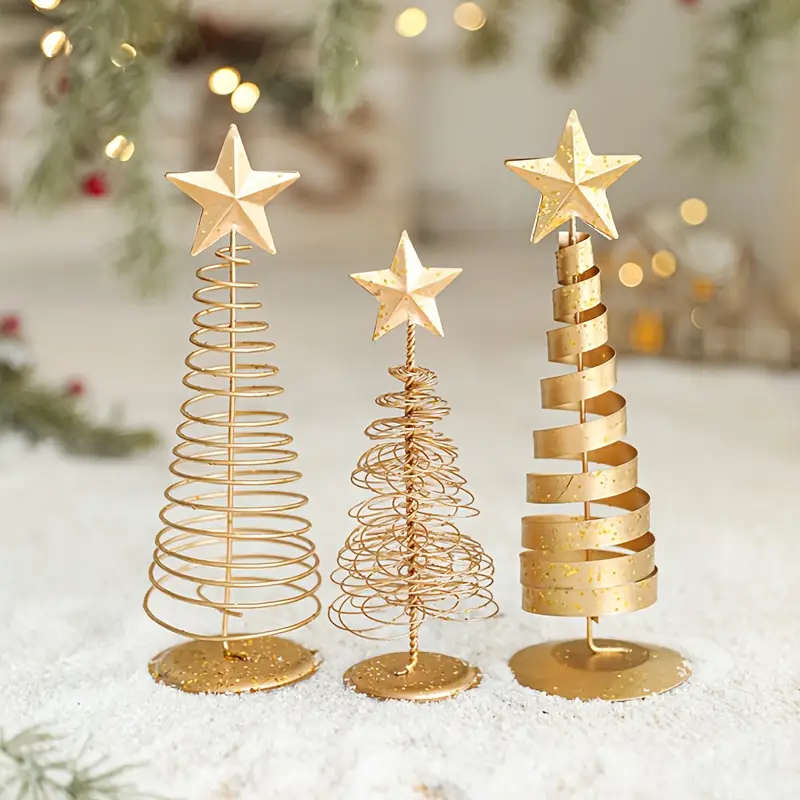 set 3 vintage golden metal christmas trees mini star - Temu Mauritius