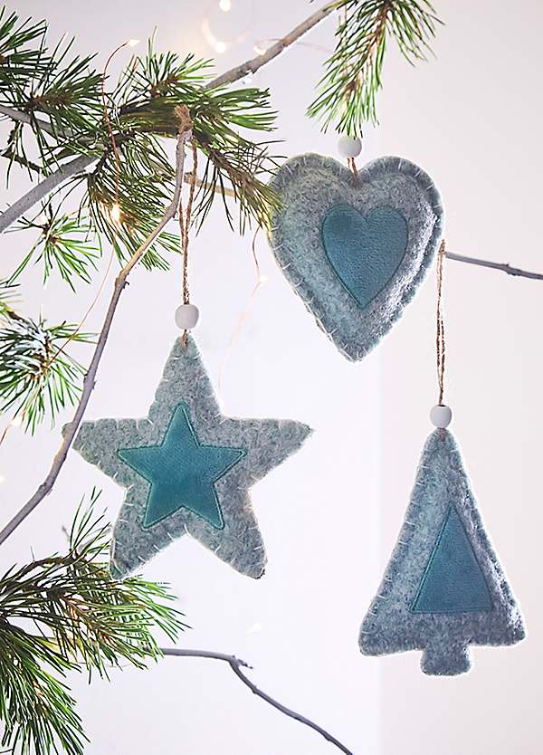 Set of 3 Blue Felt Hanging Decorations | Kaleidoscope