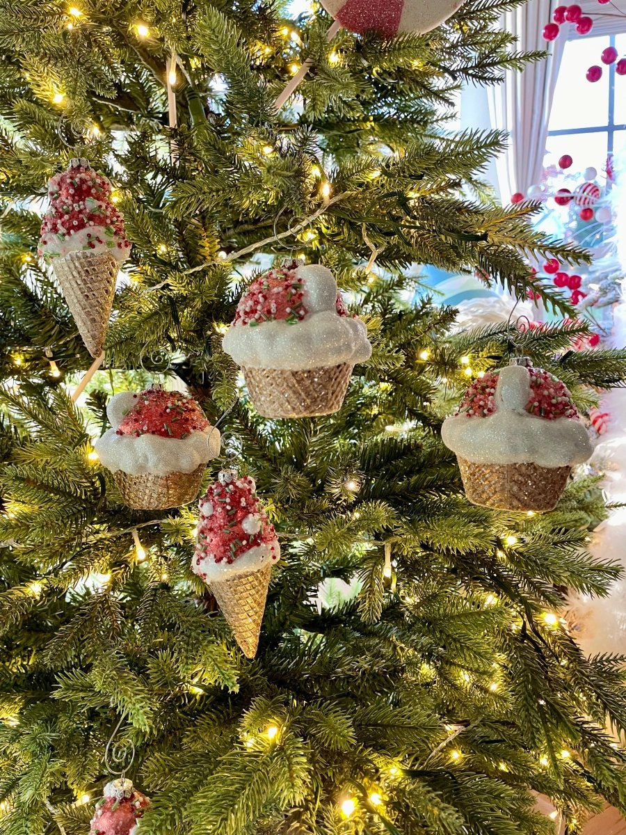 Sweet Sprinkles Ice Cream & Cupcake Ornaments - Holiday Decor ( Pack Of 6  Mix Ornaments)