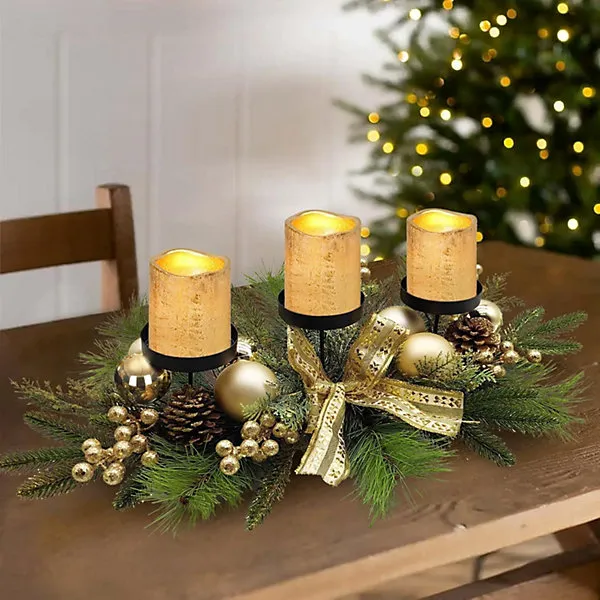 Taylor & Brown Elegant Gold Christmas Table Candle Holder, Champagne Gold & Sparkling Glamour Centerpiece, Dinning