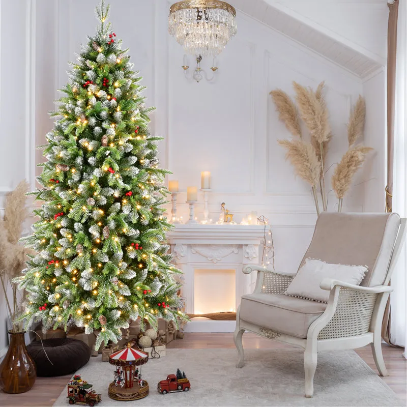 The Holiday Aisle® 6Ft Pre-Lit Artificial Christmas Tree With 380 Warm White  LED Lights, 1264 Tips, Frosted Greenery With Red Berries & Natural  Pinecones, Full Holiday Tree With Sturdy Metal Stand F