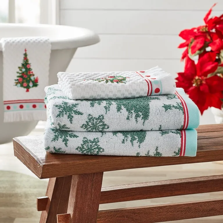 The Pioneer Woman Holiday Tree 4-Piece Bath & Hand Towel Set 🌲Holiday Bath  Towel
