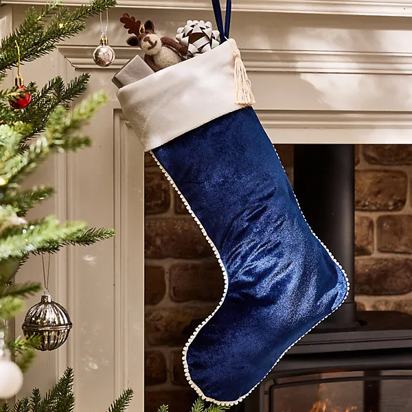 Traditional Dark Blue Berkeley Velvet Xmas Gift Decoration Christmas  Stocking for Kids