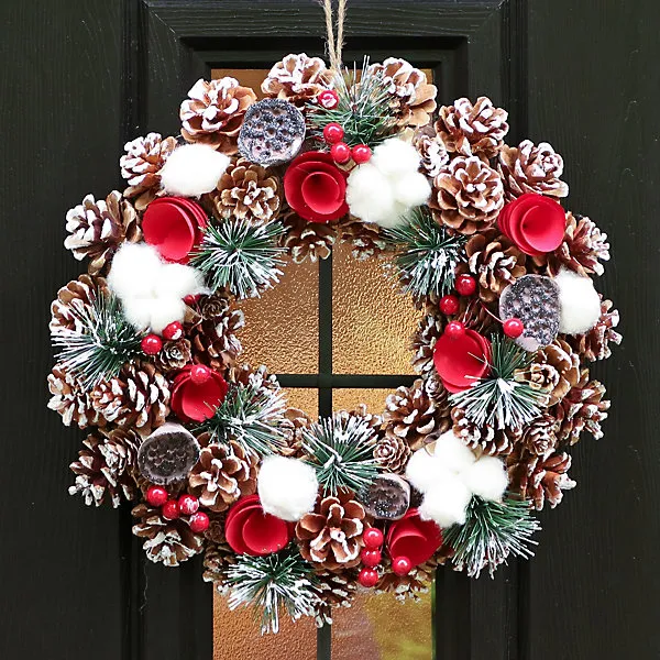 Traditional Pinecone and Roses Front Door Autumn Wreath Winter Spring Wreath 36cm