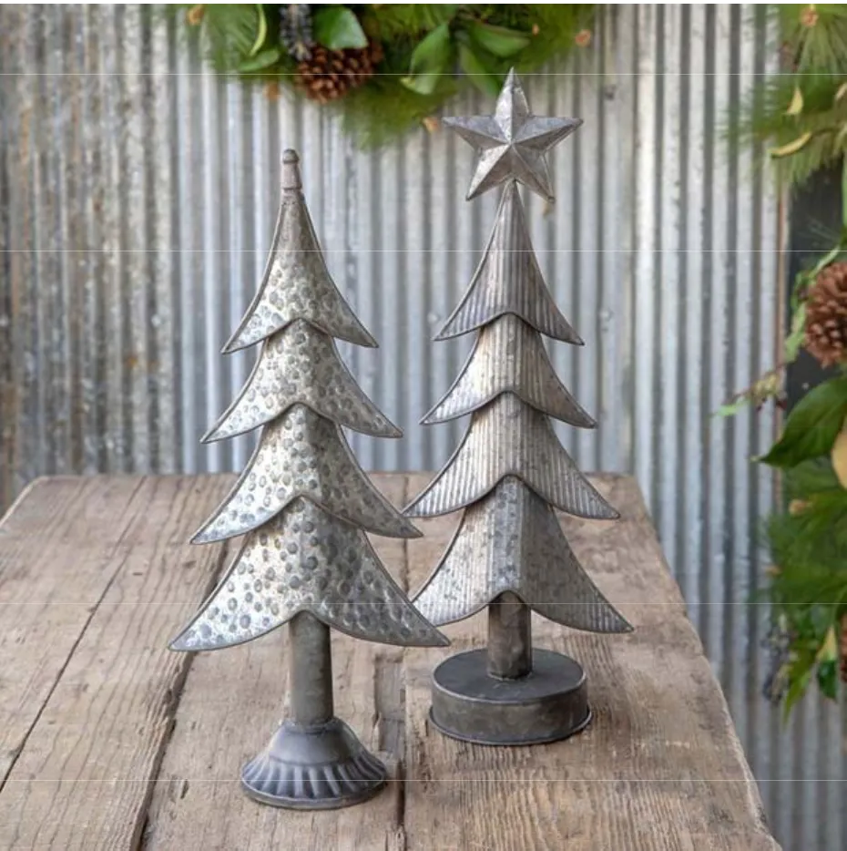Two Galvanized Metal Christmas Trees with Stars Artisanal christmas dÃ©cor  handmade Perfect for Home,