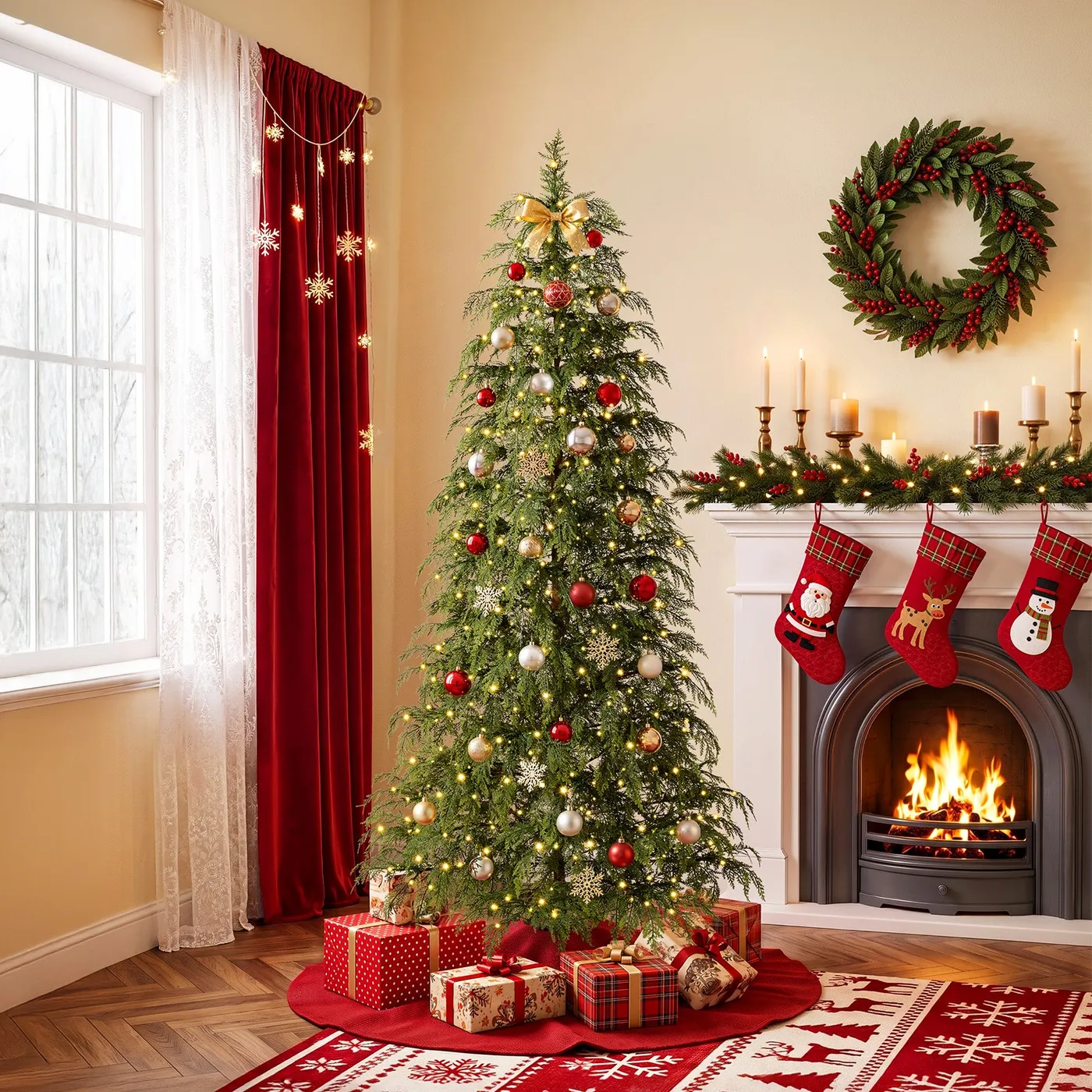 VeriNatural Pre-Lit Green Cypress Christmas Tree, 2–7.5FT with Warm White  LEDs - 2FT