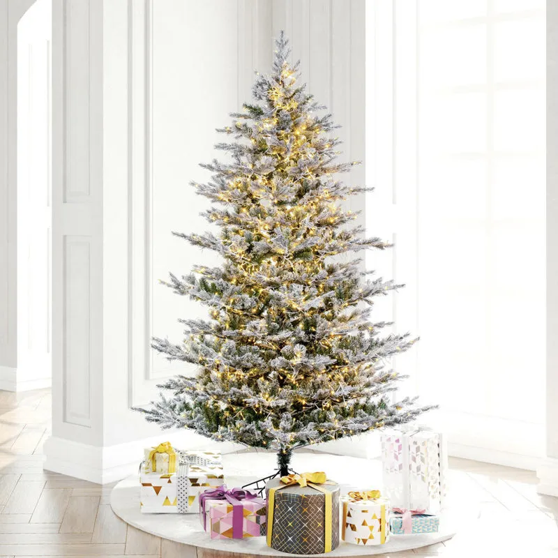 Vickerman 90'' H White/Green Realistic Pine Flocked/Frosted Christmas Tree with 1850 LED Color Changing/Combination Lights | Perigold